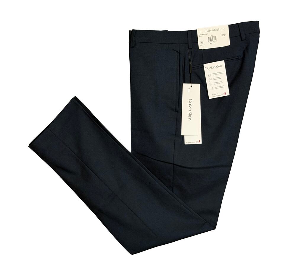 Calvin Klein Dress Pant Men's 34"x34" Slim Fit Flat Front Stretch Blue NWT